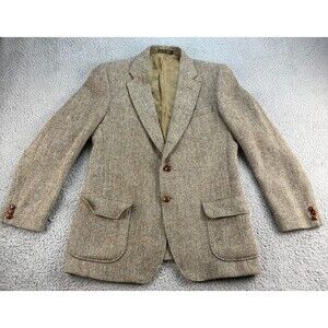 Orvis Harris Tweed Hebrides 100% Scottish Wool Blazer Suit Jacket Brown 42 *READ